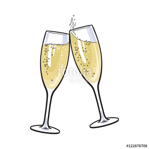 500x500 Pair Of Champagne Glasses, Set Of Sketch Style Vector Illustration - Champagne Bottle Sketch