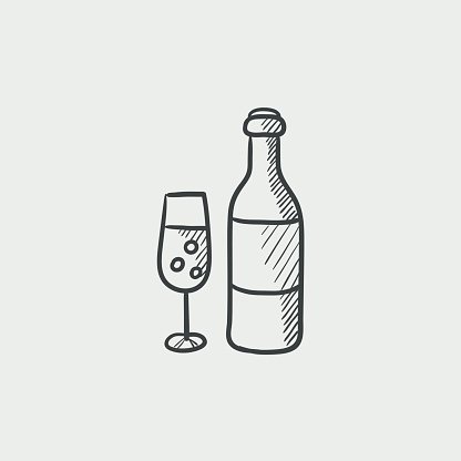 416x416 Bottle And Glass Of Champagne Sketch Premium Clipart - Champagne Bottle Sketch