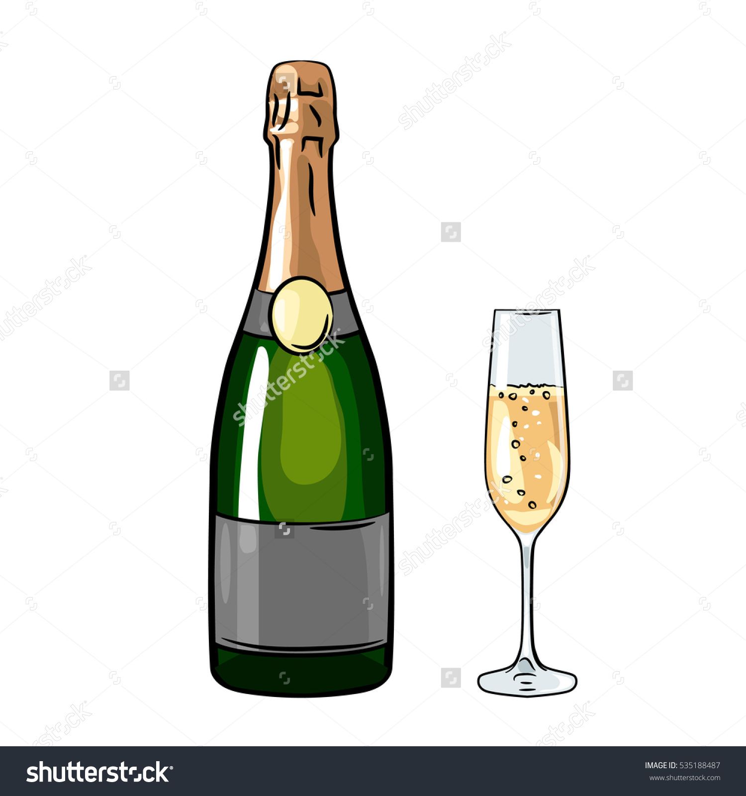 1500x1600 Bottle Of Champagne With Glass, Sketch Style Vector Illustration - Champagne Bottle Sketch