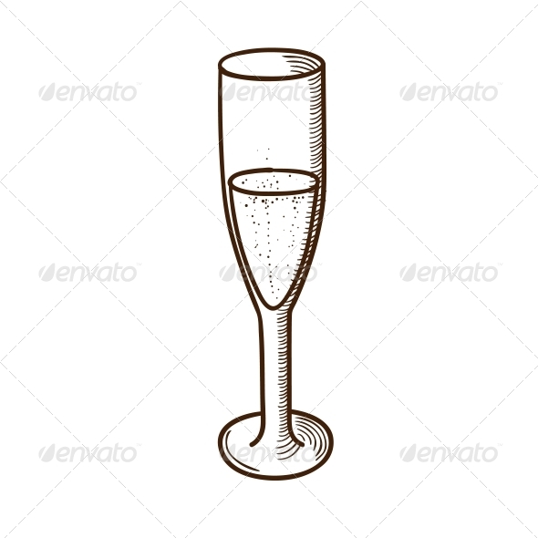 590x590 Champagne Glass Sketch By Chuhastock Graphicriver - Champagne Glass Sketch