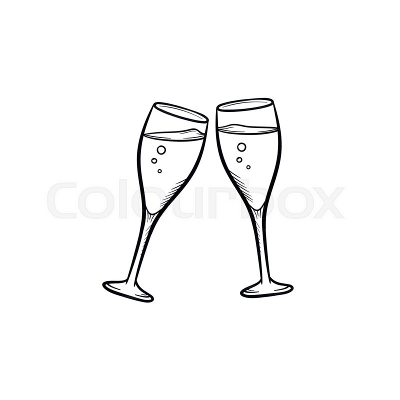 800x800 Champagne Glasses Hand Drawn Outline Doodle Icon. Two Clinking - Champagne Glass Sketch