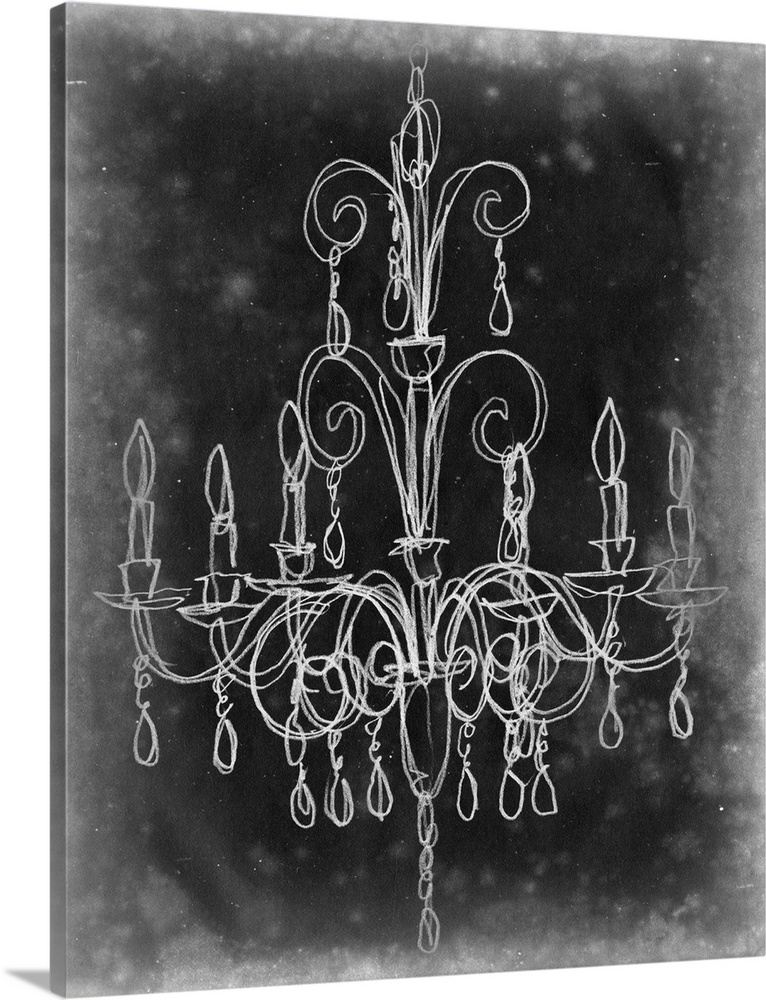 766x1000 Chalkboard Chandelier Sketch Ii Wall Art, Canvas Prints, Framed - Chandelier Sketch