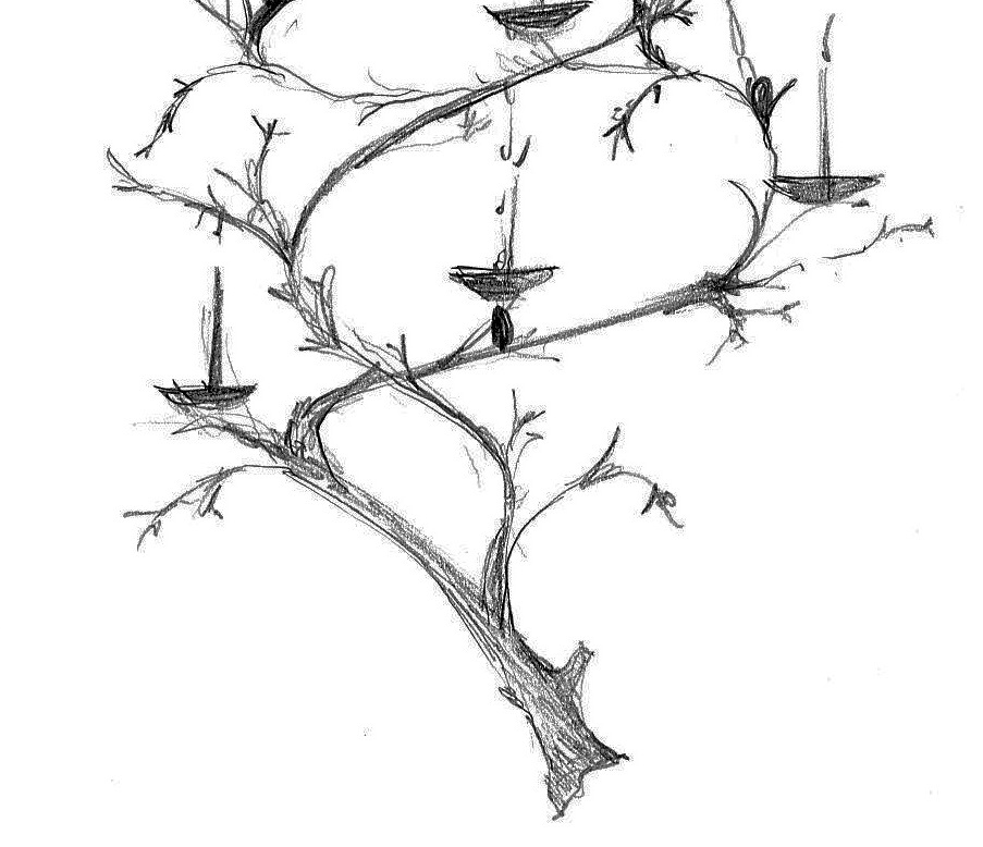 903x778 Af Custom Woodland Spiral Chandelier Sketch.detail - Chandelier Sketch