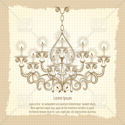 400x400 Antique Gothic Chandelier, Sketch In Vintage Style Vector Image - Chandelier Sketch