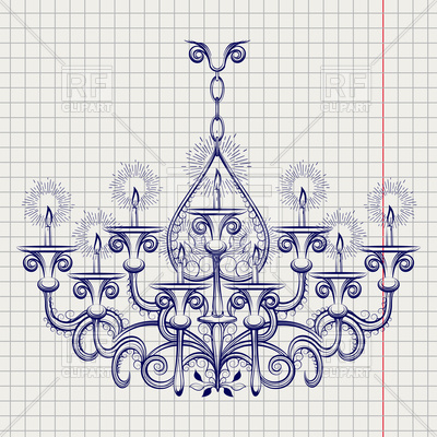 400x400 Antique Gothic Chandelier Sketch On Notebook Background Vector - Chandelier Sketch