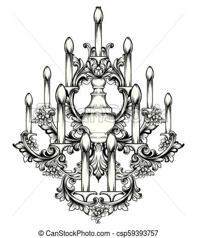 389x470 Baroque Classic Chandelier. Luxury Decor Accessory Design. Vector - Chandelier Sketch
