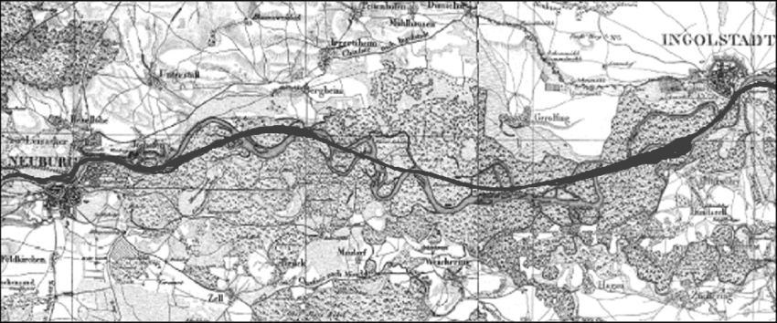 850x354 Historic Sketch Map Of The Danube Floodplain From 1830. The Modern - Change Sketch