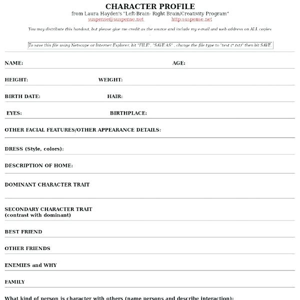 character sketch outline template