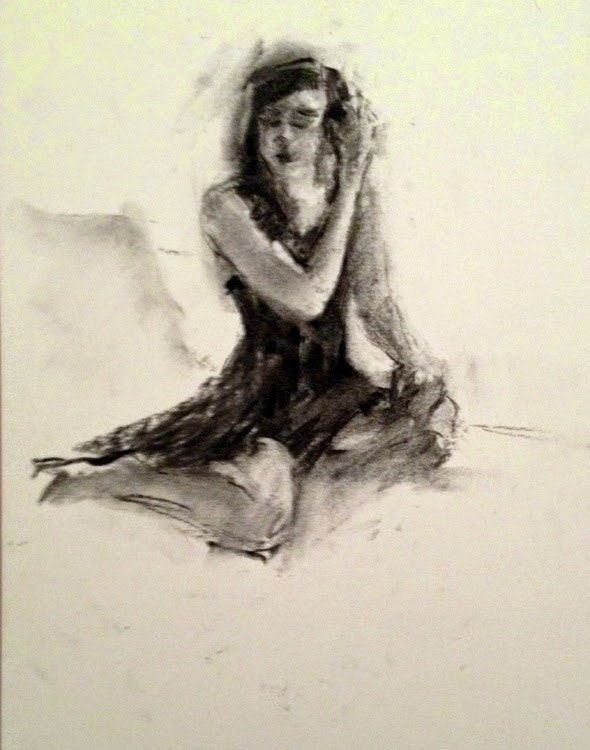 590x750 Charcoal Sketch Of A Seated Model - Charcoal Sketch Art