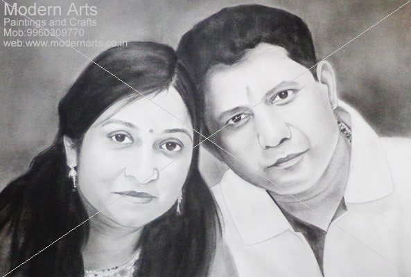 593x400 Pencil Sketch Artist Mumbai, Portrait Painting Artist Mumbai - Charcoal Sketch On Canvas