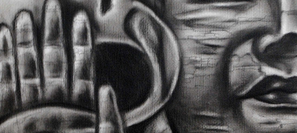 600x270 Charcoal Painting On Canvas 5x8 Buddha Bless You - Charcoal Sketch On Canvas