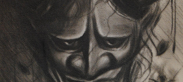 600x270 Charcoal Painting On Canvas 5x8 Hannya - Charcoal Sketch On Canvas