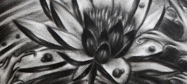 600x270 Charcoal Painting On Canvas Koi And Lotus - Charcoal Sketch On Canvas