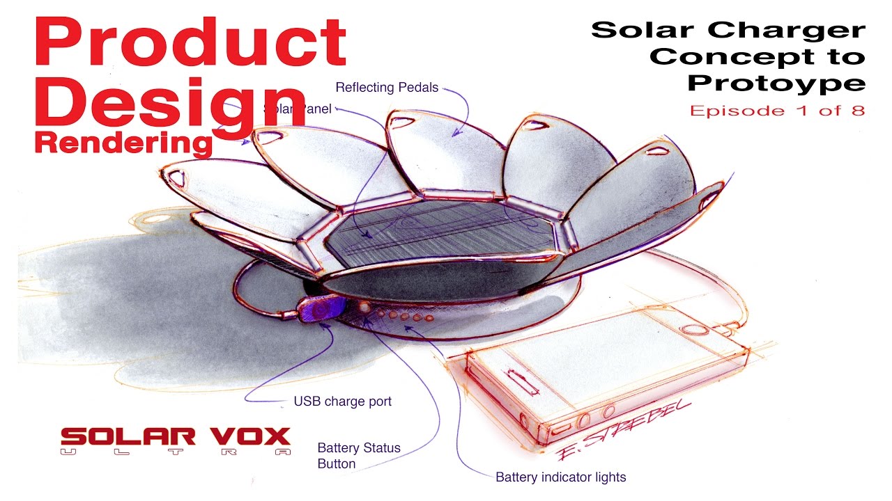 1280x720 Final Sketch Rendering Prototyping Product Design Mobile Solar - Charger Sketch