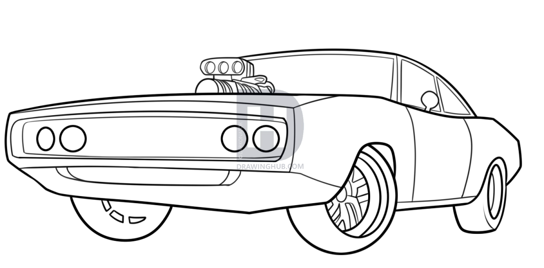 1080x533 How To Draw The Fast And Furious, 1970 Dodge Charger, Step By Step - Charger Sketch