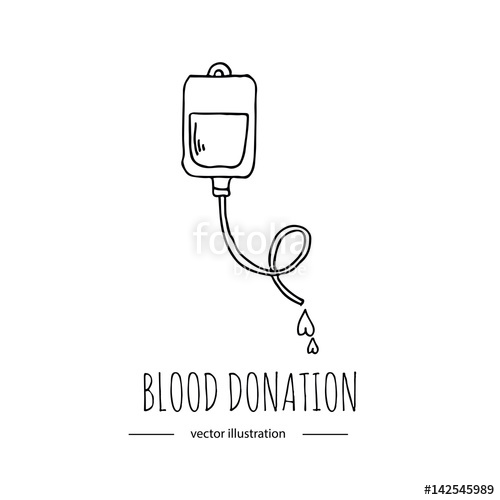 500x500 Hand Drawn Cartoon Style Doodle Blood Donation Bag With Tube Icon - Charity Sketch