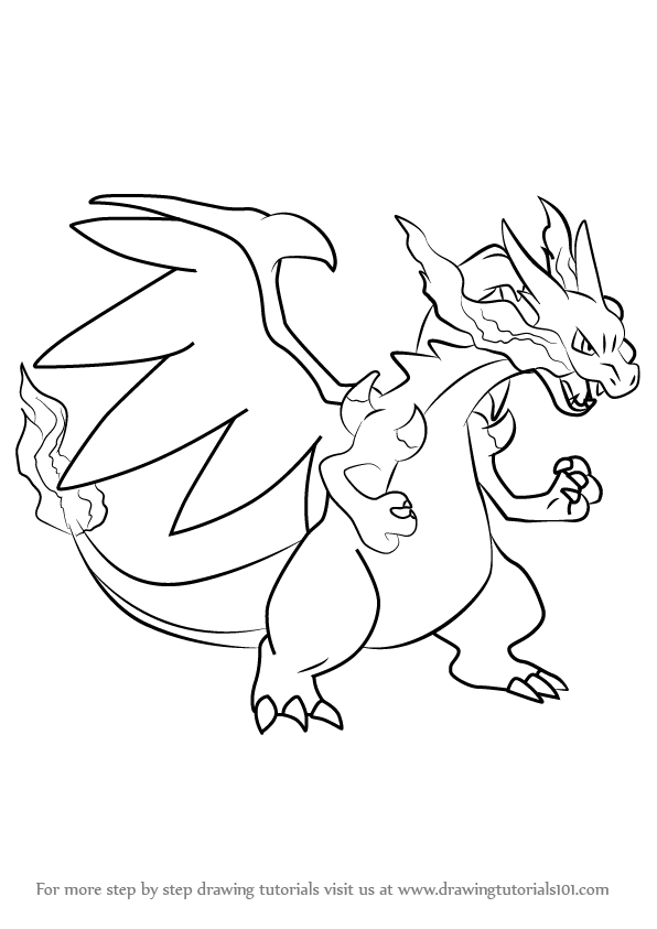 596x843 Learn How To Draw Mega Charizard X From Pokemon (Pokemon) Step By - Charizard Sketch