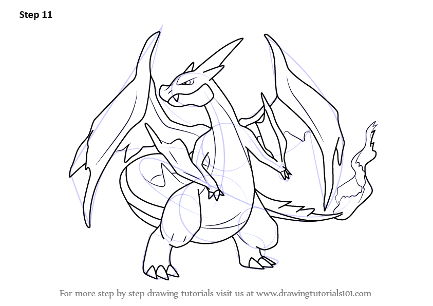 843x596 Learn How To Draw Mega Charizard Y From Pokemon (Pokemon) Step By - Charizard Sketch