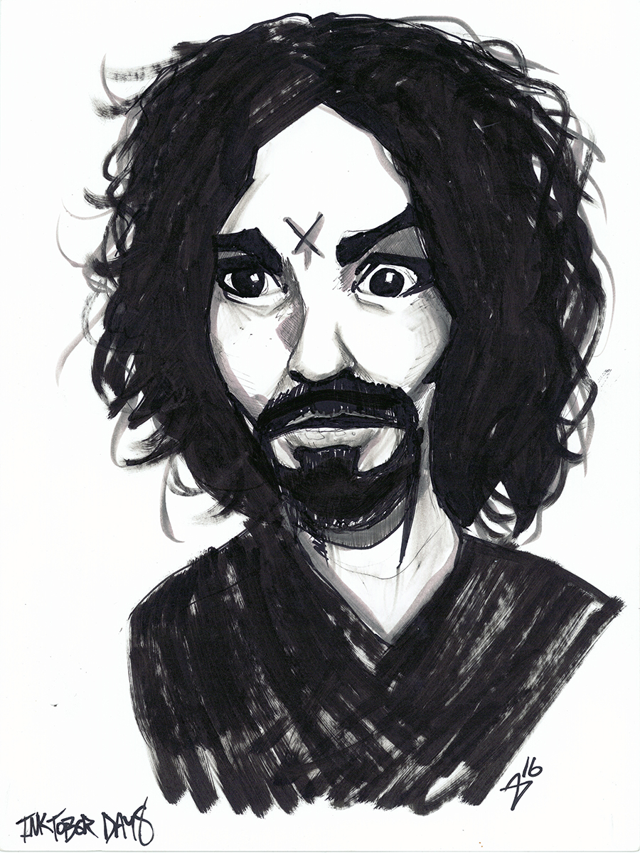 900x1200 Charles Manson Ink Drawing - Charles Manson Sketch