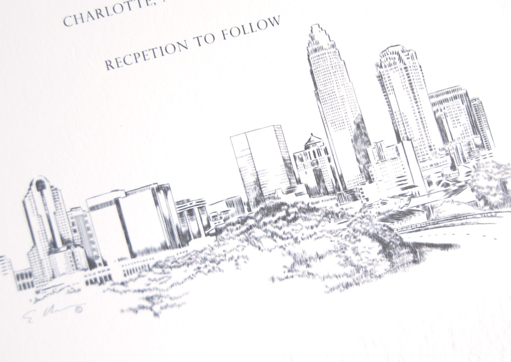 1015x720 Charlotte Skyline Wedding Invitations - Charlotte Skyline Sketch