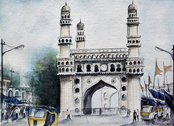 600x436 Living History Charminar Hyderabad Art Print By Mrutyunjaya Dash - Charminar Sketch