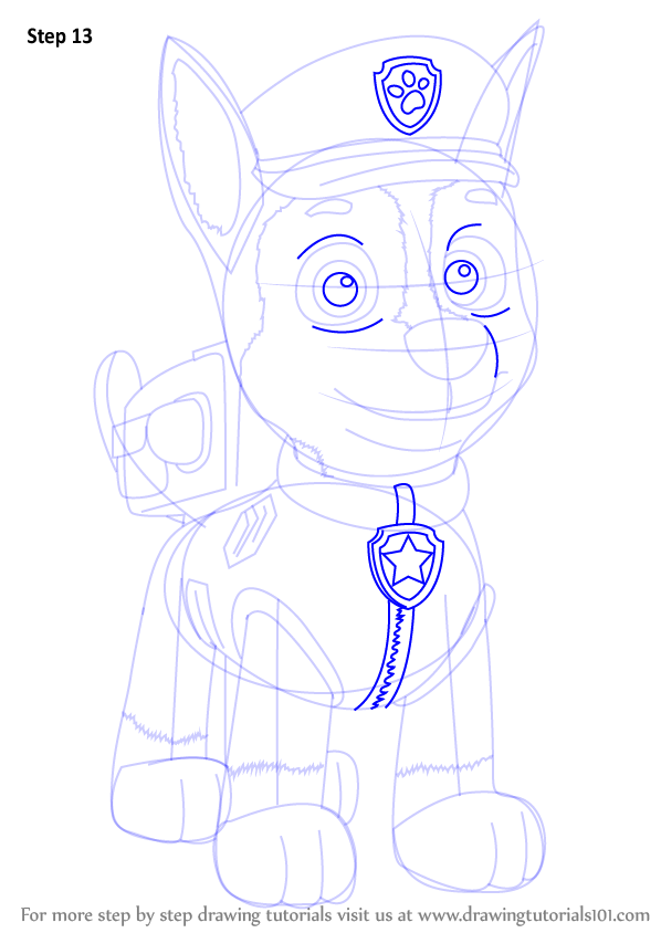 598x844 Learn How To Draw Chase From Paw Patrol (Paw Patrol) Step By Step - Chase Paw Patrol Sketch