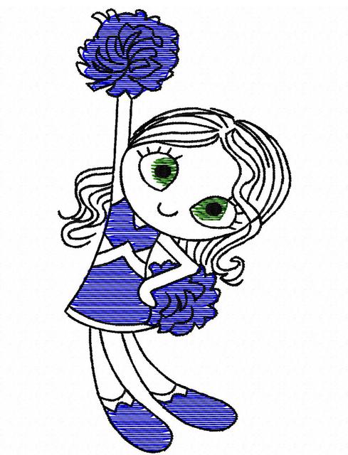 489x640 Swirly Girl Cheerleader 1 Sketch Embroidery Design - Cheerleader Sketch