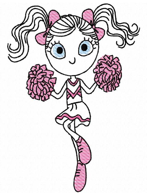 489x640 Swirly Girl Cheerleader 2 Sketch Embroidery Design - Cheerleader Sketch
