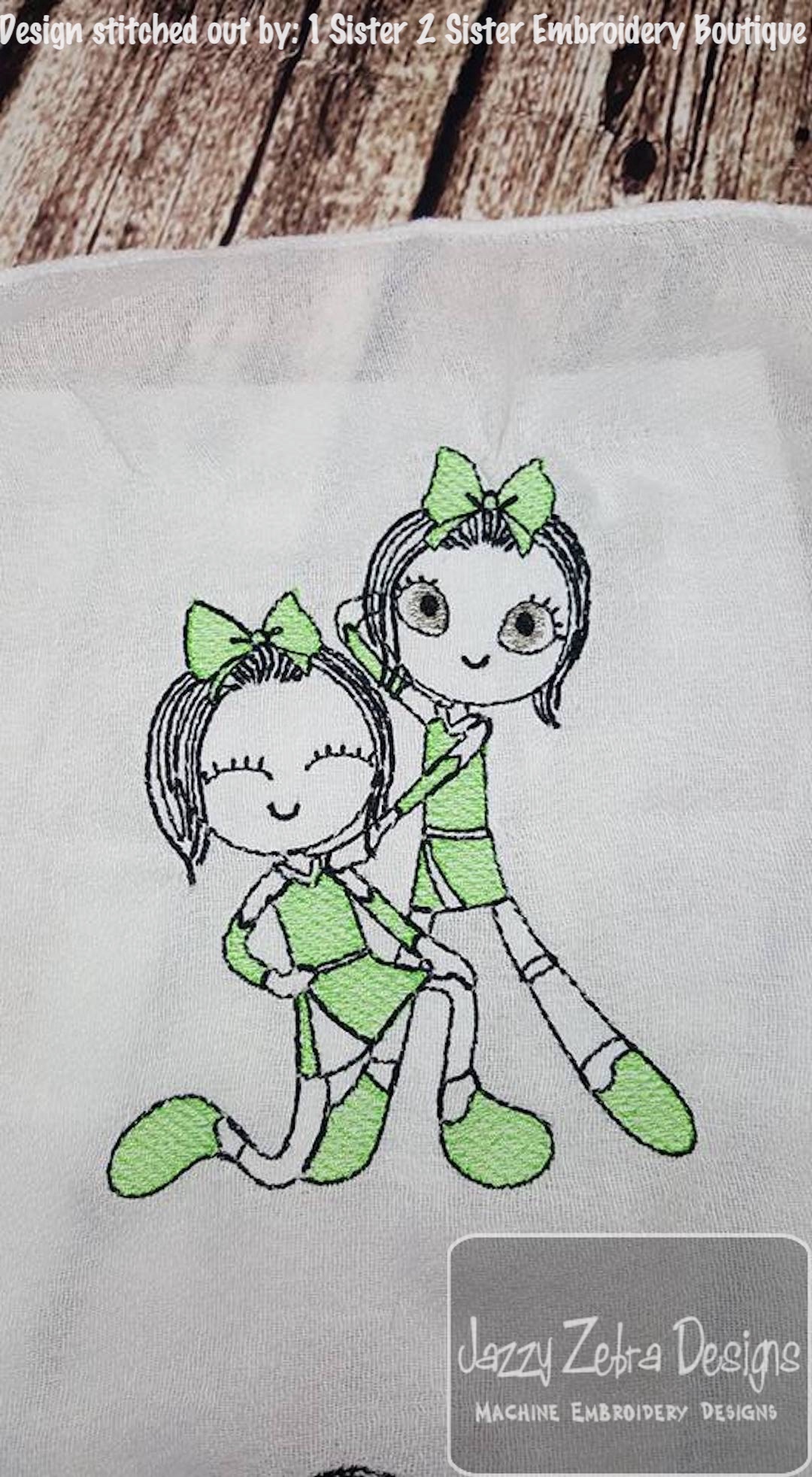 1080x1964 Swirly Girl Cheerleaders 3 Sketch Embroidery Design - Cheerleader Sketch
