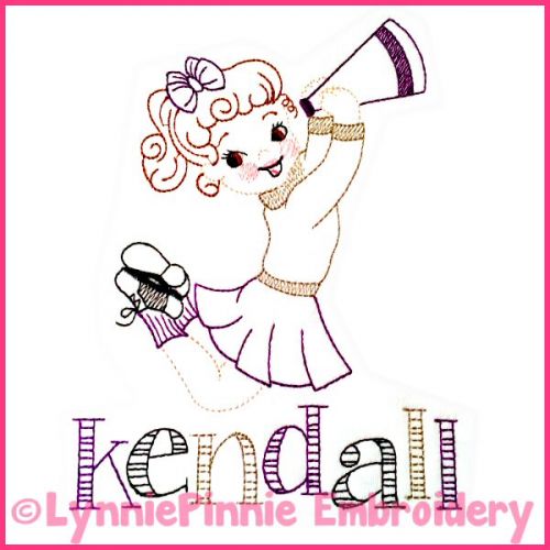 500x500 Vintage Cheerleader Colorwork Sketch Embroidery Design 4x4 5x7 - Cheerleader Sketch