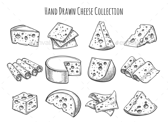 590x429 Cheese Sketch Set By Vectortatu Graphicriver - Cheese Sketch