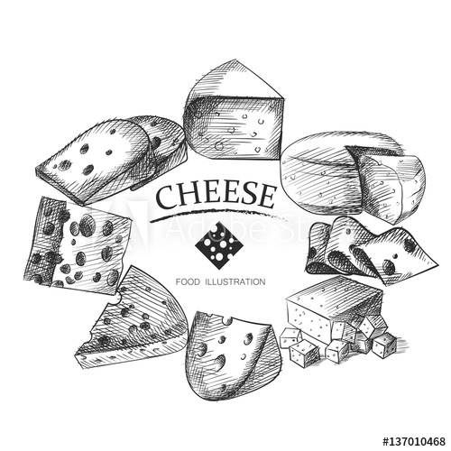 500x500 Set Collection Of Cheese Sketches Isolated On White Background - Cheese Sketch