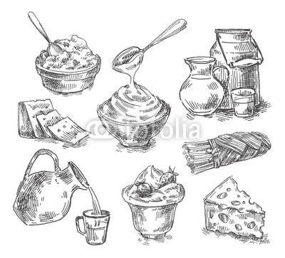 400x363 Hand Drawn Dairy Products, Milk, Cheese. Sketch Buy Photos Ap - Cheese Sketch