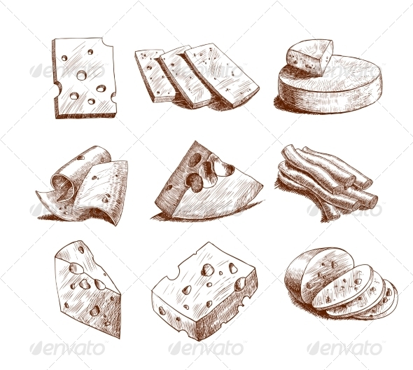 590x528 Cheese Sketch Collection By Macrovector Graphicriver - Cheese Sketch