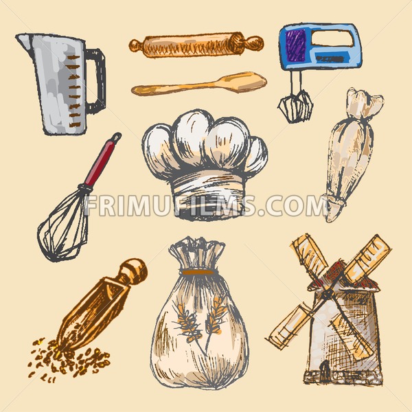 600x600 Digital Color Vector Detailed Line Art Pastry Cream Bag, Chef Hat - Chef Hat Sketch