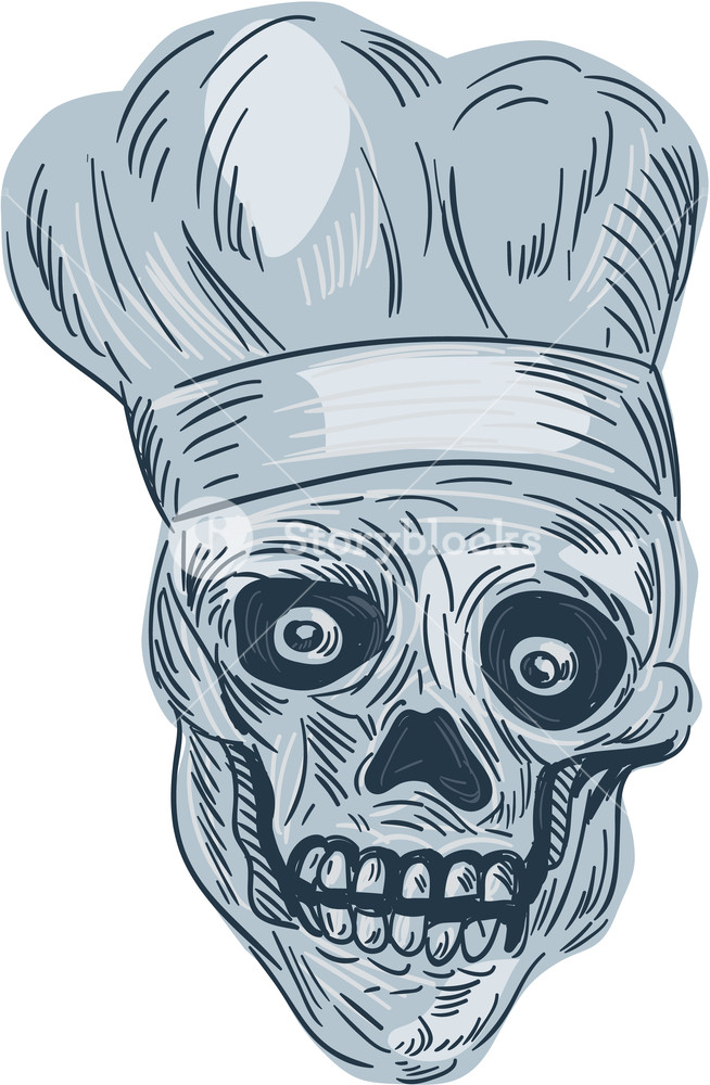 654x1000 Drawing Sketch Style Illustration Of A Skull Chef Cook Wearing - Chef Hat Sketch