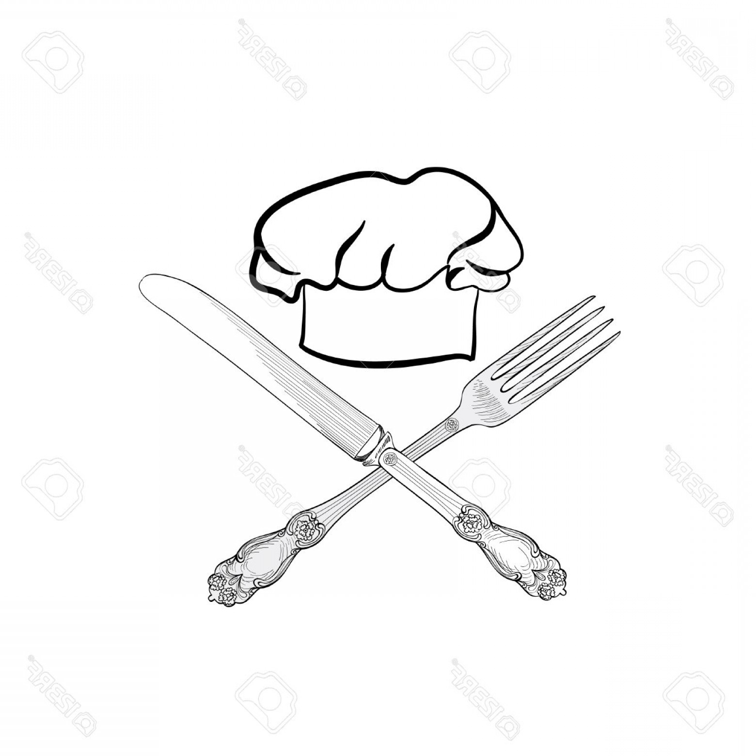 1560x1560 Photostock Vector Chef Cook Hat With Fork And Knife Hand Drawing - Chef Hat Sketch