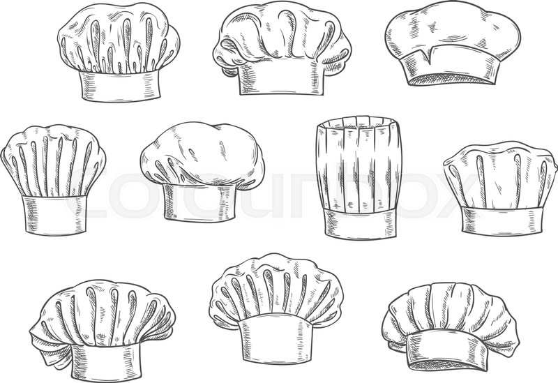 800x549 Sketched Chef Hat, Cook Cap And Toque. Kitchen Staff Uniform - Chef Hat Sketch