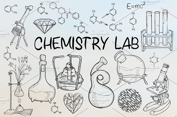 580x386 Chemistry Lab Equipment Graphics Hand Drawn Science Vintage - Chemistry Lab Sketch
