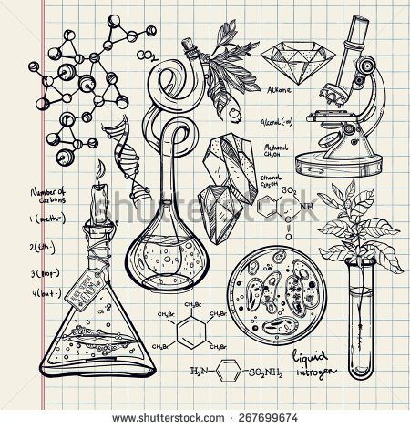 450x470 Hand Drawn Science Beautiful Vintage Lab Icons Sketch Set . Vector - Chemistry Lab Sketch