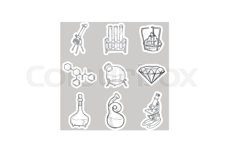 800x532 Hand Drawn Science Vintage Chemistry Lab Sketch Stickers Set - Chemistry Lab Sketch