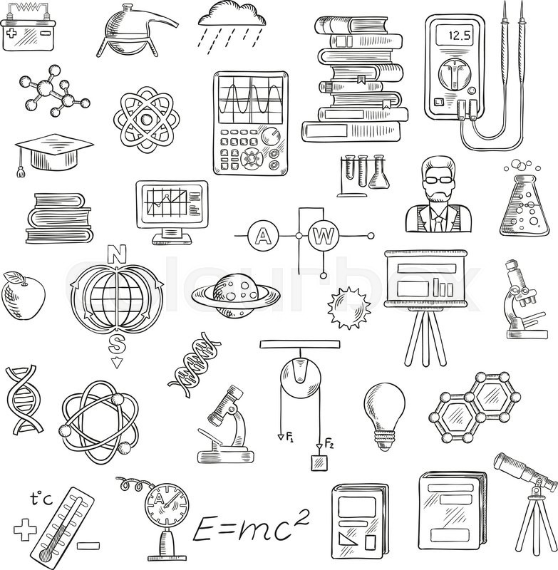 783x800 Physics, Chemistry And Astronomy Sketch Icons For Education And - Chemistry Lab Sketch