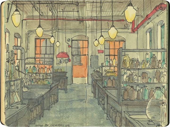 720x537 East Drawn The Road Again - Chemistry Lab Sketch