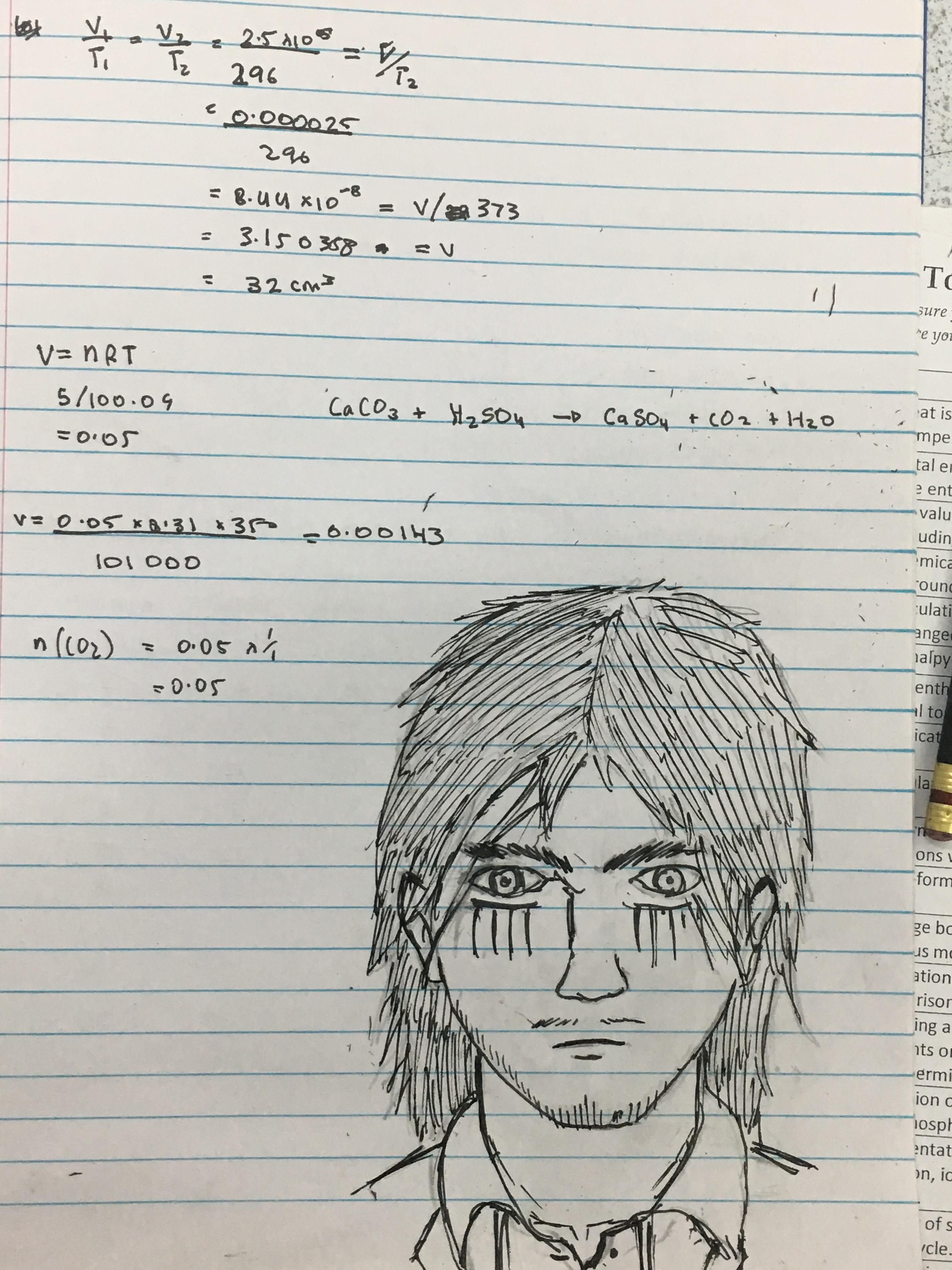 3024x4032 Manga Spoilers] Pen Sketched Pt Eren During Chemistry - Chemistry Sketch