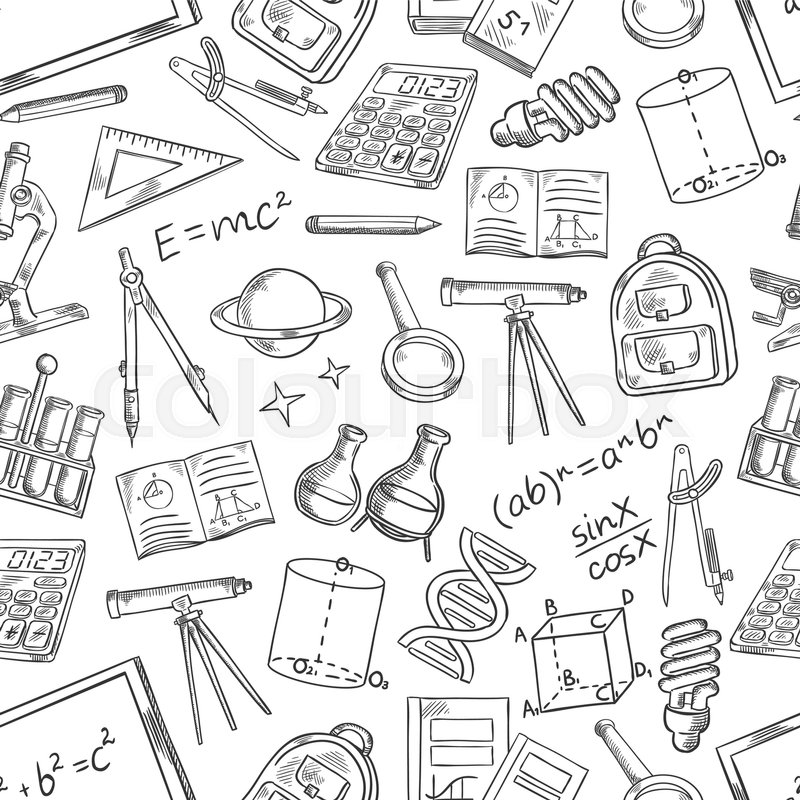 800x800 School And Education Supplies Sketch Seamless Pattern. Vector - Chemistry Sketch