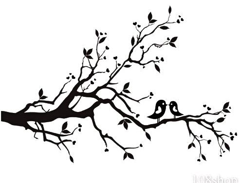493x376 Black And White Flowering Tree Sketch Cherry Blossom Branch Bird - Cherry Blossom Branch Sketch