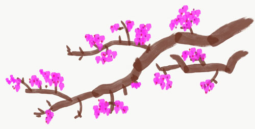 500x253 Japanese Ink Brush Painting - Cherry Blossom Branch Sketch