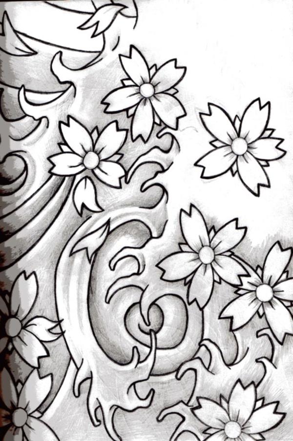 600x903 Cherry Blossom Sketch By Munkyinc - Cherry Blossom Tattoo Sketch