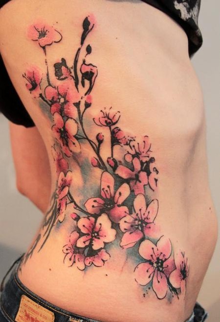 450x657 26 Best Cherry Tattoo Designs - Cherry Blossom Tattoo Sketch