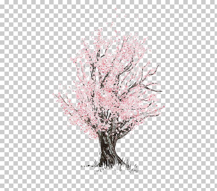 728x640 Cherry Blossom Drawing Sketch, Cherry Tree, Brown Tree With Pink - Cherry Sketch